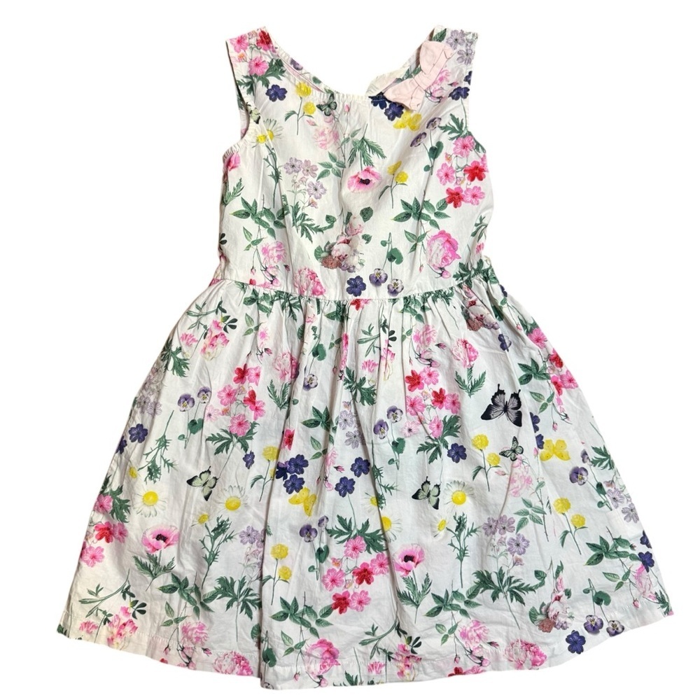 H&M Girls Floral Sleeveless Cotton Dress Butterfly Print Size 7–8Y